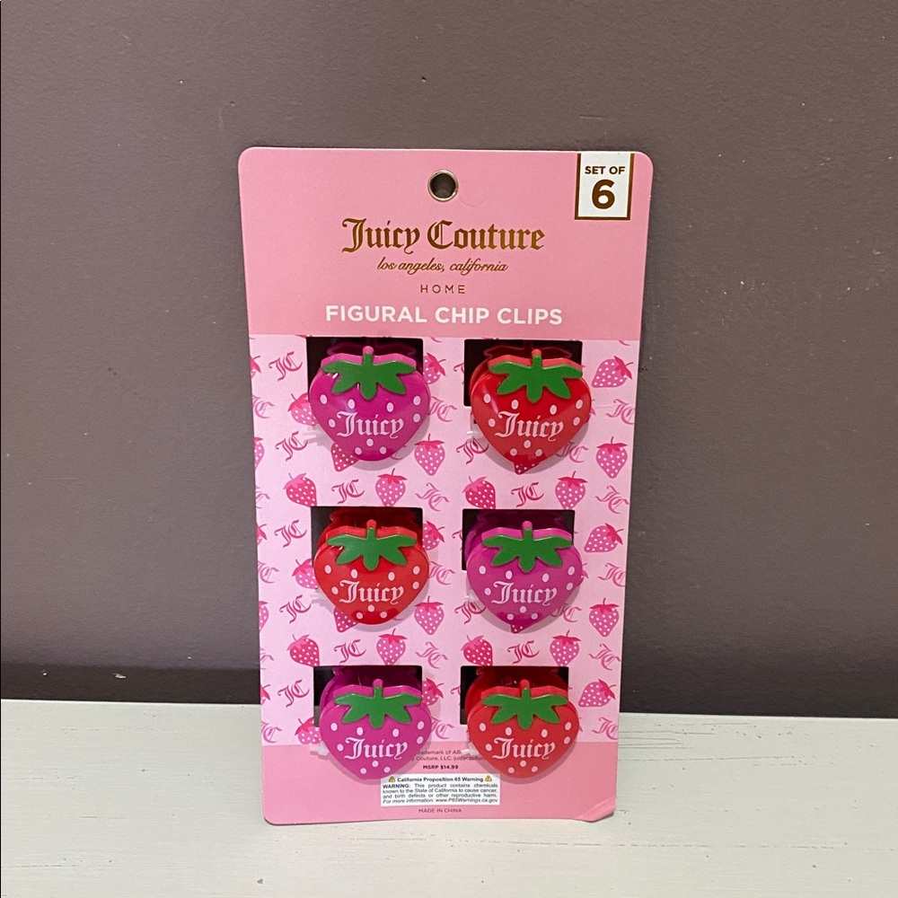 Juicy Couture Strawberry Figural Home Clips - Pink & Red Set of 6